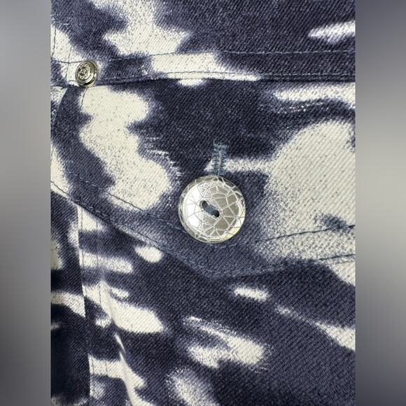 Escada White Blue Print Denim Jacket Silver Crackle Button Size 38 EUC - Picture 4 of 8